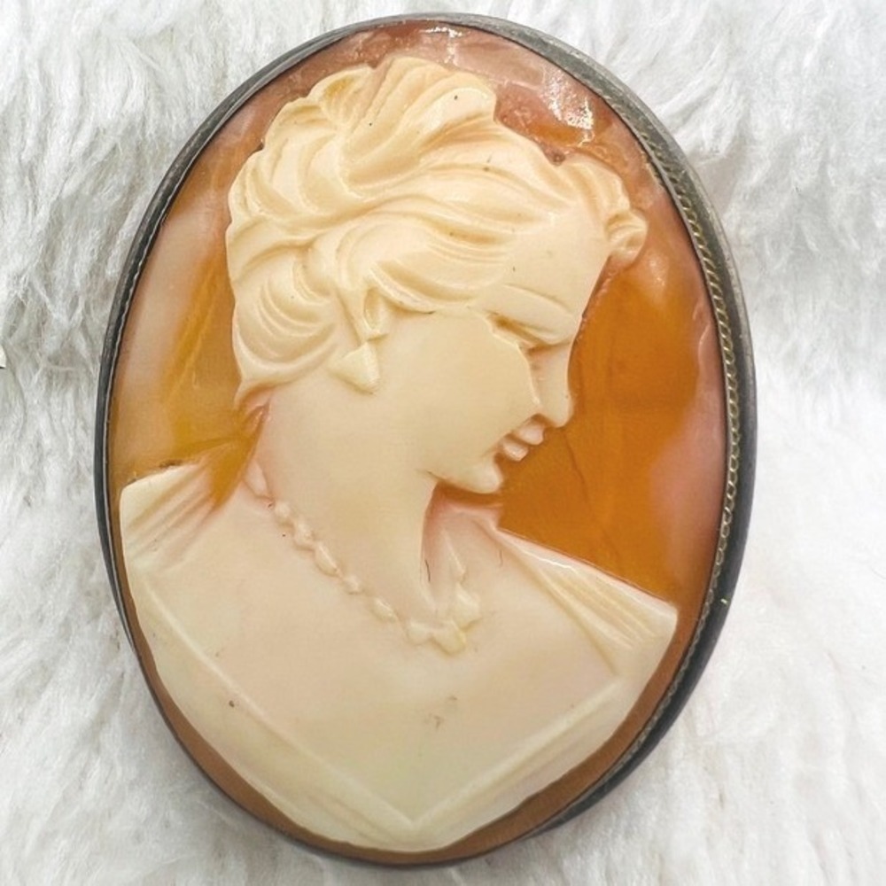 Cameo 800 Silver Brooch Shell Lady Hand Carved Collection 1.25" X 1"